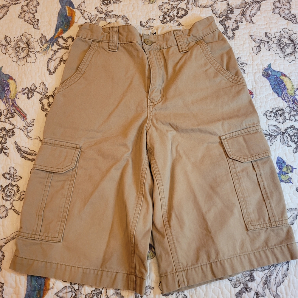 Old Navy Khaki Cargo Shorts Adjustable Waistband Sz 14